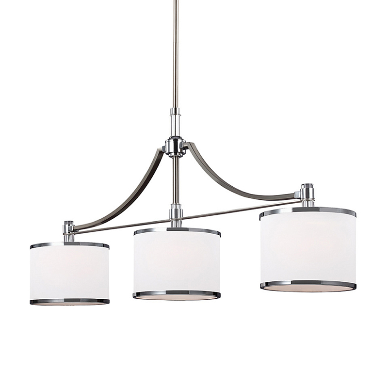 Люстра линейная с 3-мя белыми цилиндрическими плафонами Feiss Никель Хром Белый Бежевый в Орле | Loft Concept 
