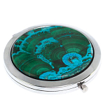 Зеркало карманное складное круглое из натурального камня Малахит с Хризоколлой в подарочной упаковке Silver Stone Mirrors варинант исполнения - 1 | Loft Concept в Орле