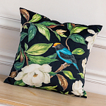 Декоративная подушка чёрная с изображением птиц и цветов  Blooming Blue Birds варинант исполнения - 2 | Loft Concept в Орле