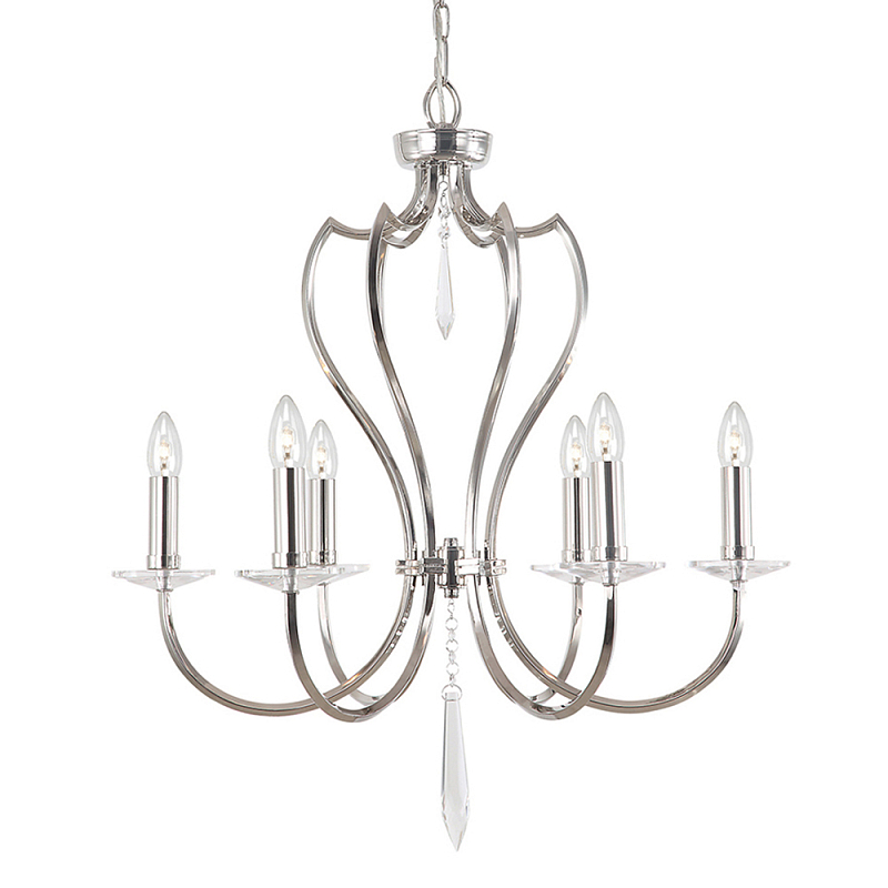 Люстра цвета никель с 6-ю лампами и стеклянными подвесками Elstead Lighting Никель Прозрачное Стекло в Орле | Loft Concept 