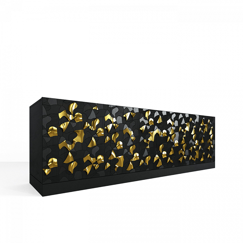 Комод большой инкрустированный золотым орнаментом Wooden Petals Gold Черный Белый в Орле | Loft Concept 