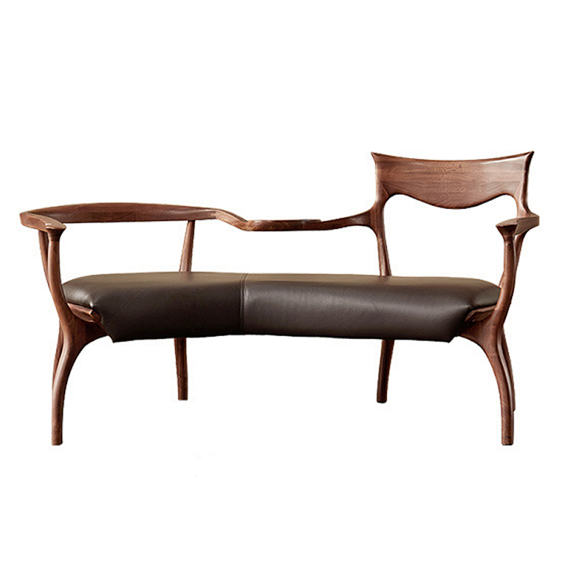Кушетка с деревянным каркасом и сиденьем из коричневой натуральной кожи Moon Walnut Furniture Коричневый Орех Кушетка с деревянным каркасом и сиденьем из коричневой натуральной кожи Moon Walnut Furniture Коричневый Орех в Орле | Loft Concept