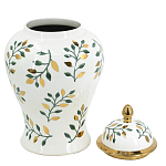 Ваза белая с крышкой с рисунком зеленых и золотых листьев 48 см Chinoiserie Ceramics варинант исполнения - 3 | Loft Concept в Орле