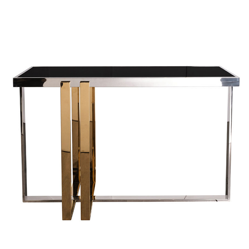 Консоль в современном стиле с черной стекляной столешницей Console with Black Glass Черный Хром Золотой Консоль в современном стиле с черной стекляной столешницей Console with Black Glass Черный Хром Золотой в Орле | Loft Concept