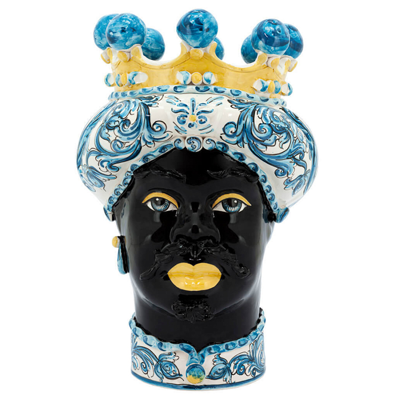 Ваза VASE MORO MAN ORNATE Blue and Yellow Синий Желтый Ваза VASE MORO MAN ORNATE Blue and Yellow Синий Желтый в Орле | Loft Concept