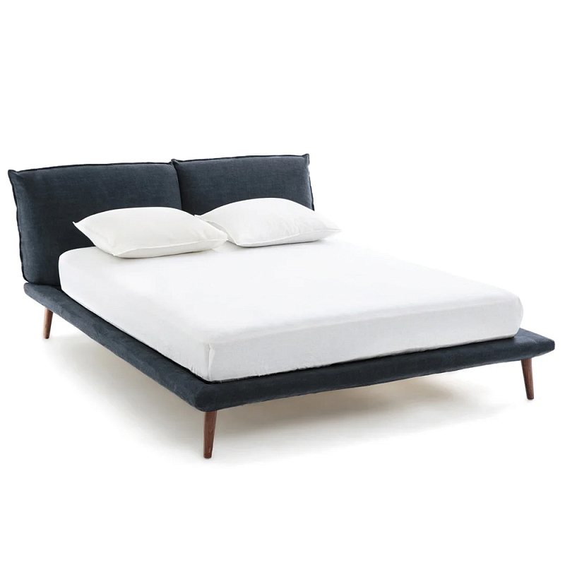 Двуспальная кровать с мягким изголовьем Daniel Bed Синий Коричневый в Орле | Loft Concept 