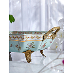 Блюдо прямоугольное из голубого фарфора с ручками и рисунком птиц и цветов Blue Garden варинант исполнения - 4 | Loft Concept в Орле