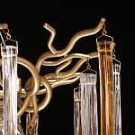 Люстра подвесная золотого цвета с разветвленными ветвями и прозрачными стеклянными подвесками Droplet Chandelier варинант исполнения - 8 | Loft Concept в Орле