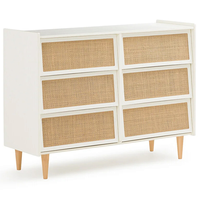 Комод с 6-ю ящиками из плетеного ротанга Remi Cream Wicker Furniture Молочный Древесина Бежевый Комод с 6-ю ящиками из плетеного ротанга Remi Cream Wicker Furniture Молочный Древесина Бежевый в Орле | Loft Concept