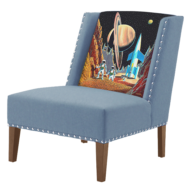 FUN Armchair Retro Futurism Blue Дизайнерское кресло с цветным принтом Серо-голубой FUN Armchair Retro Futurism Blue Дизайнерское кресло с цветным принтом Серо-голубой в Орле | Loft Concept