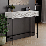 Консоль напольная пыльного белого цвета с выдвижным ящиком с резным орнаментом HEATON CONSOLE OAK варинант исполнения - 3 | Loft Concept в Орле