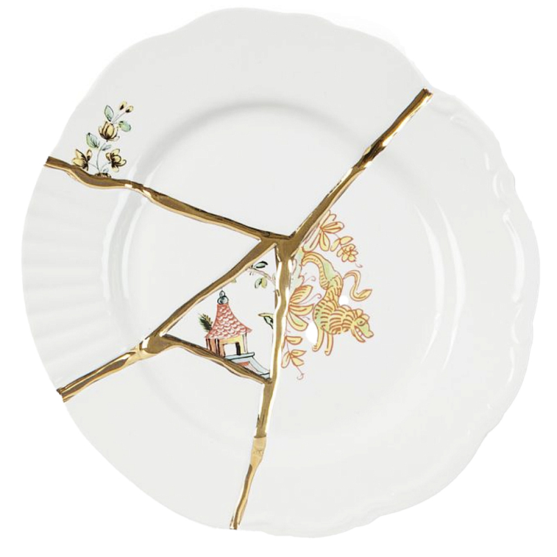 Десертная тарелка Seletti Kintsugi Белый Золотой Десертная тарелка Seletti Kintsugi Белый Золотой в Орле | Loft Concept