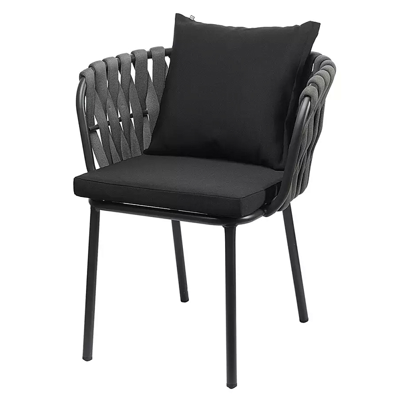 Стул мягкий с декором в виде плетеных лент на спинке и подлокотниках Semicircular Chair Decorated with Ribbons Черный Серый Стул мягкий с декором в виде плетеных лент на спинке и подлокотниках Semicircular Chair Decorated with Ribbons Черный Серый в Орле | Loft Concept
