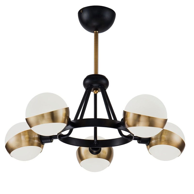 Люстра Hold Ball Brass Chandelier 5 Черный Белый Латунь Люстра Hold Ball Brass Chandelier 5 Черный Белый Латунь в Орле | Loft Concept