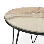 Стол журнальный с круглой столешницей из стекла на 3-х черных ножках Beige Marble варинант исполнения - 3 | Loft Concept в Орле