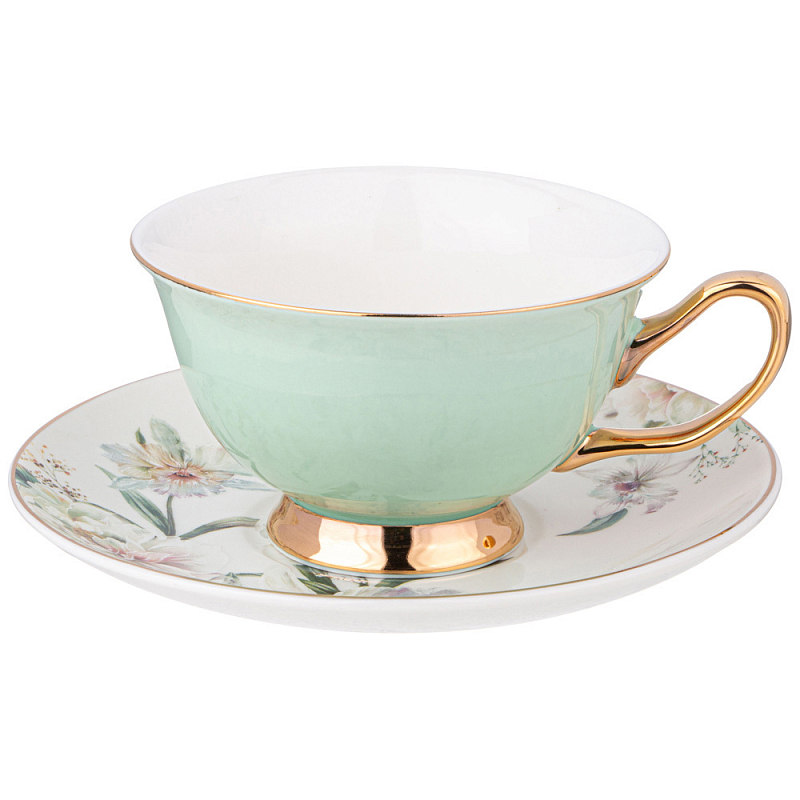 Чайная пара из фарфора 200 мл Green Tea Porcelain Set Белый Золотой Зеленый в Орле | Loft Concept 