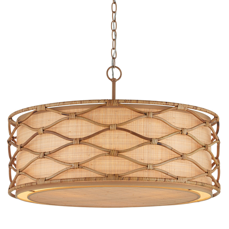 Подвесной светильник  из кованого железа и абажуром из ротанга Wicker Furniture Светло-коричневый  Бежевый в Орле | Loft Concept 
