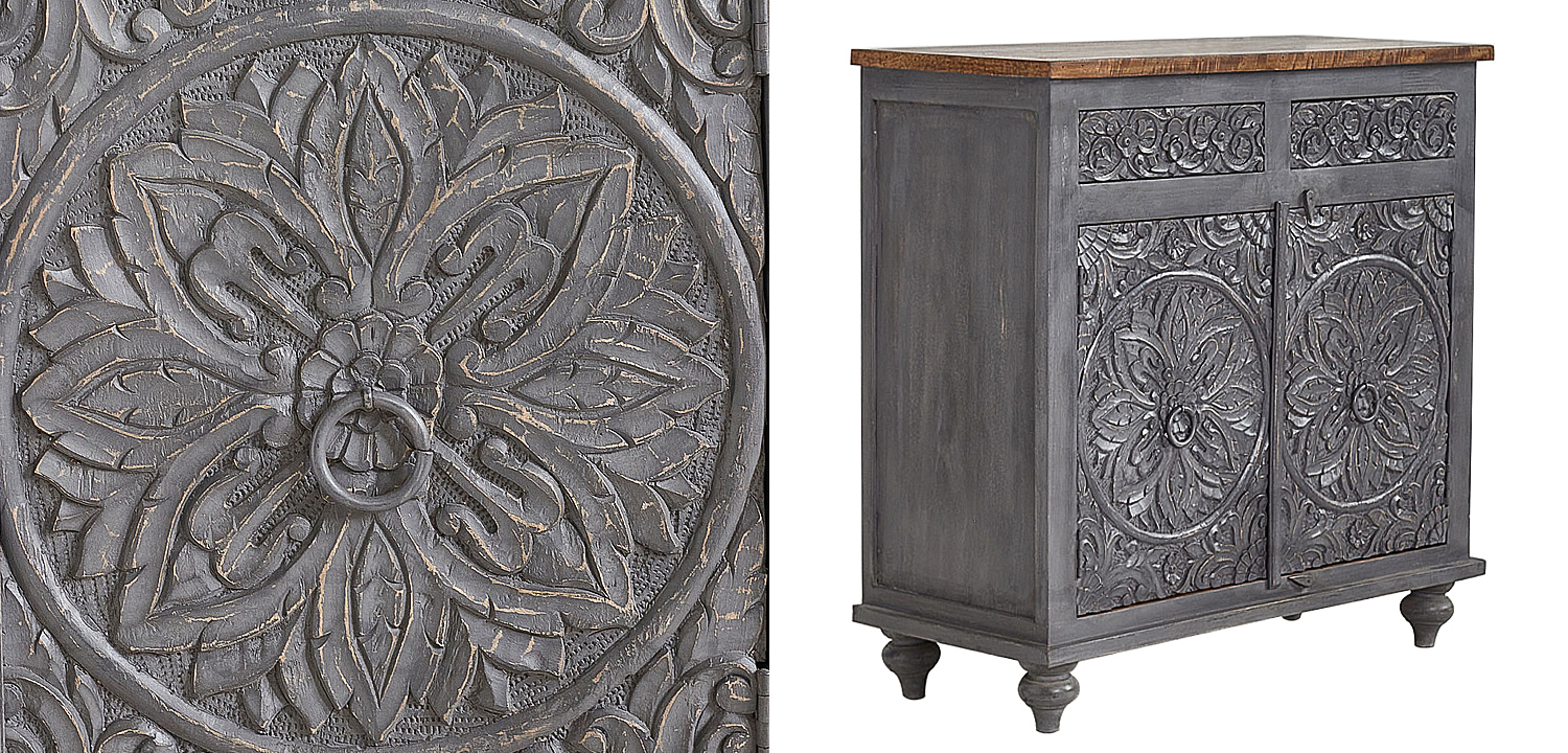 Комод Indian Antique White Furniture Chest of Drawers Kara серый Комод Indian Antique White Furniture Chest of Drawers Kara серый - Loft-Concept в Орле